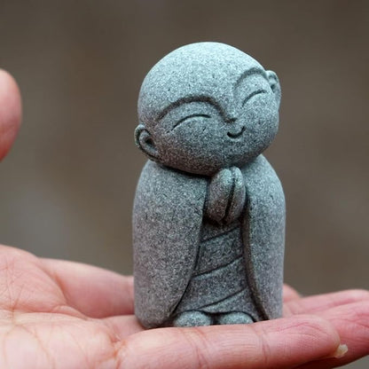 OwMell Japanese Jizo Monk Statue, Buddha Jizo Figurine Memorial Aquarium Statue Ornament - Tilt Smile