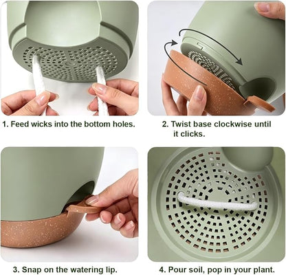 Plant Pots for Indoor 9/8/7/6.5/6/5 Inch, Self Watering Planter Pots with Drainage Holes and Saucers, 6Pcs Plastic Flower Pots for Indoor & Outdoor Plants（Green）