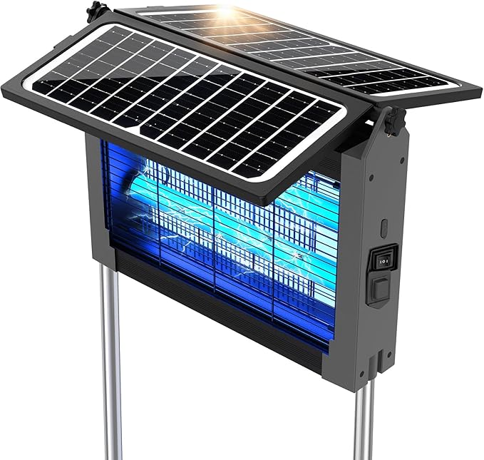 Solar Bug Zapper, 4500V Mosquito Zapper Outdoor Waterproof with Dual Solar Panel, USB Rechargeable Mosquito Killer, Cordless Fly Insect Zapper Waterproof for Patio Yard Garden Home Camping