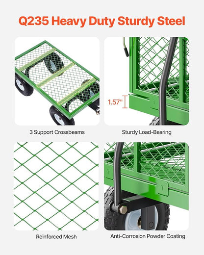VEVOR 680 Lbs Steel Garden Cart on Wheels, Heavy Duty Garden Wagon Cart Pullable, Metal Outdoor Utility Yard Wagon Carts with 10" Tires, Mesh Removable Sides and 180°Rotating Handle