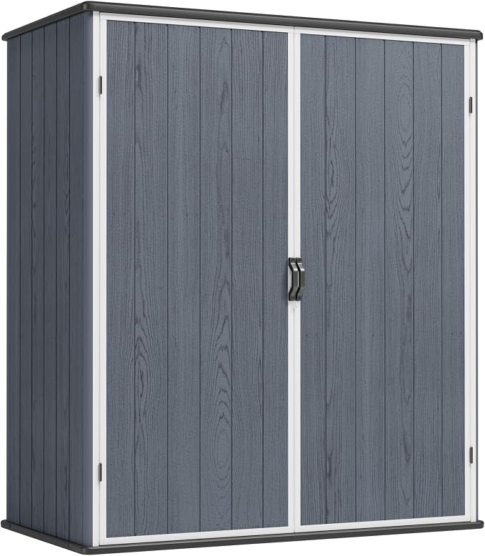 Greesum 5X3FT Plastic Storage Shed with Floor, Resin Outdoor Storaged Shed with Lockable Door, Easy Assembly All-Weather Tool Sheds for Yard, Patio, Garden, Dark Gray (4.7×2.5FT)