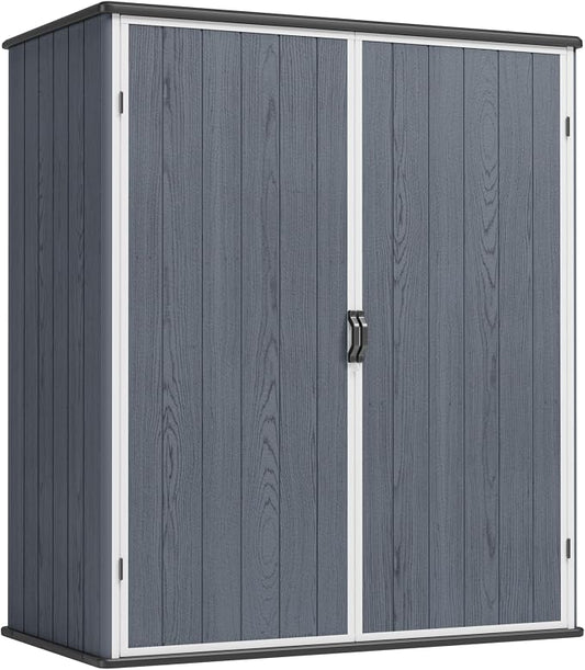 Greesum 5X3FT Plastic Storage Shed with Floor, Resin Outdoor Storaged Shed with Lockable Door, Easy Assembly All-Weather Tool Sheds for Yard, Patio, Garden, Dark Gray (4.7×2.5FT)