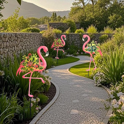 Pink Flamingo Garden Statue - 20.5 inch Hand Flamingo Painted Metal Patio Art, Outdoor Decorative Stake Flamingo Statue for Lawn, Patio, Porch and Backyard, Gifts for Ladies (B Style 2 Pack)