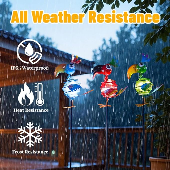 Viveta 3 Pack Garden Solar Lights, Bird Solar Figurine Lights Stake | Decorative Outdoor Solar Lights Waterproof for Garden Pathway Patio