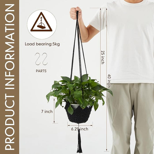 Shappy 2 Pack Boho Macrame Plant Hanger, Large Hanging Planter Plant Holder Pot Hanger Hanging Basket Wall Planters, Plants Lover Gift for Indoor Garden (Classic,Black)
