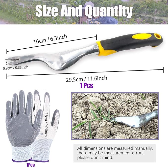 Swpeet 5Pcs Manual Weeders Puller Tool Kit, Weed Puller Tool Garden Handle Weeder Removal Tool Garden Trowel with Ergonomic Handle Weeding Tool with Protective Gloves for Garden Lawn
