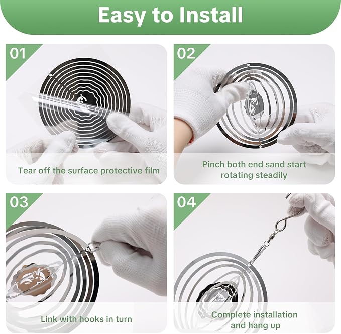 OFFO 304 Stainless Steel Bird Reflectors, Double-Sided Reflective 3D Round Bird Scare Devices, Outdoor Garden Decor for Patio Yard Porch Pool Window, 9 PCS