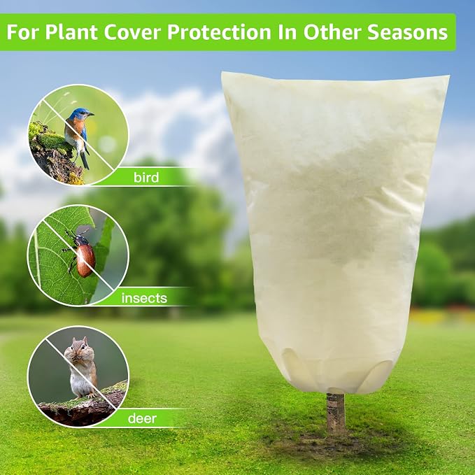 MIXC 4 Packs 2 Size Plant Covers Freeze Protection, Winter Plant Cover Cold Weather Tree Frost Cloth Warm Blankets Shrub Covers for Outdoor Plant (32''×39''+47''×71'')