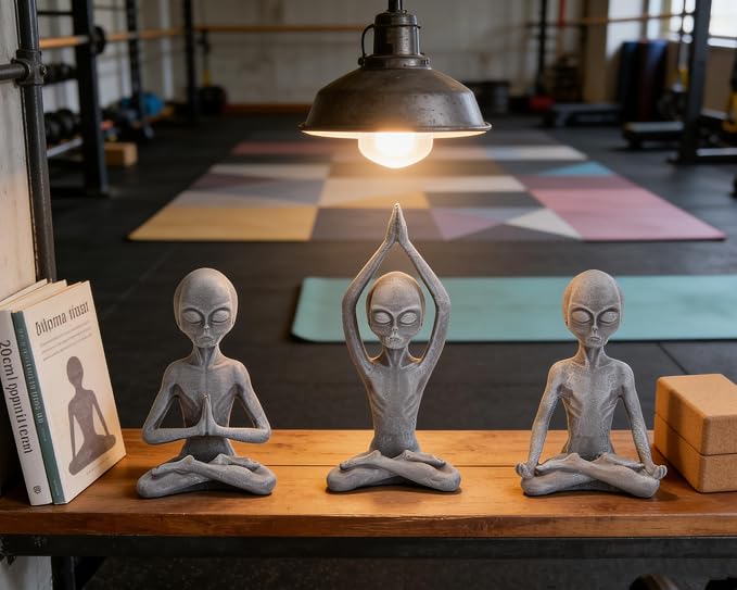 Yoga Alien Statues Decor(Set of 3) 3 Poses Sci-Fi Zen Decor for Yoga Room, Meditation Space, Living Room, Office, Gift for Yoga Enthusiasts & Sci-Fi Fans