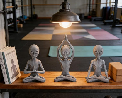 Yoga Alien Statues Decor(Set of 3) 3 Poses Sci-Fi Zen Decor for Yoga Room, Meditation Space, Living Room, Office, Gift for Yoga Enthusiasts & Sci-Fi Fans