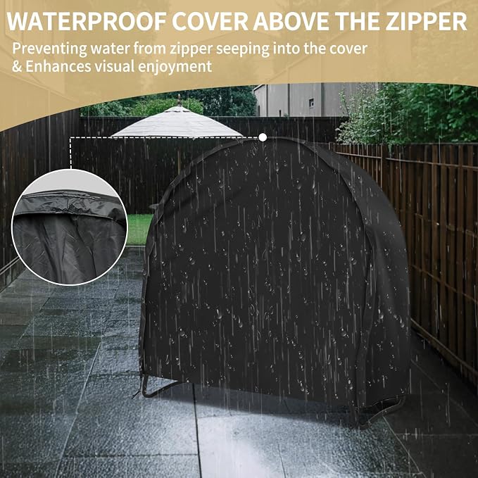 AKEfit 48 Inch Firewood Log Hoop Cover, Heavy Duty 600D Oxford Outdoor Waterproof Round Log Rack Cover with Zipper & 2 Windproof Buckle Straps & Drawstring