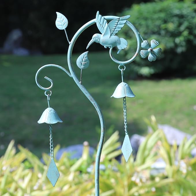 Hummingbird Garden Decor for Outside,Decorative Garden Stake with Bells | 46.8"H Garden Bells Outdoor Stake,Hummingbird Yard Decorations for Garden,Flower Beds, Patio.