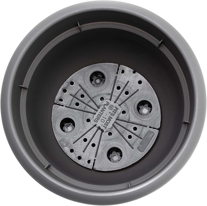 Bloem Ariana 8" Plastic Self-Watering Planter, Charcoal, 4-Pack | Self-watering disk at the bottom of each pot that acts as a water wick and reservoir for optimal plant health
