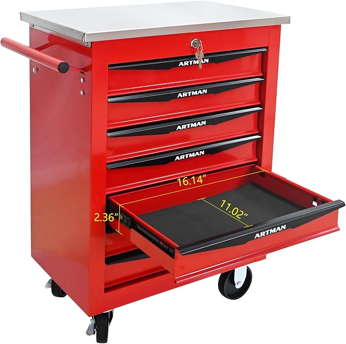 KEIKI 7 Drawers Tool Cart on Wheels,Multifunctional Rolling Tool Chest Tool Storage,Drawers Rolling Tool Trolley Organizer Tool Case for Garage, Warehouse, Workshop, Repair Shop (Red)