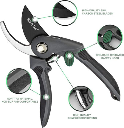 SZHLUX Pruning Shears, Premium SK5 Carbon Steel Blades Hand Pruner for Garden, Sharp Precision Pruning Scissors, 5/8’’ Plant Clippers， Tree Trimmers