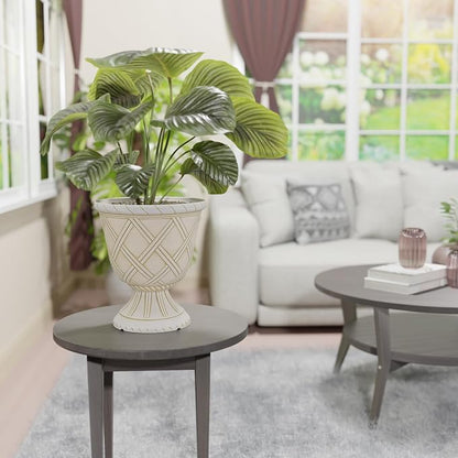 Arcadia Garden Products PL60BG Lattice Plastic Garden Urn, Classic Decorative Garden Pot Planter for Indoor and Outdoor Plants, White