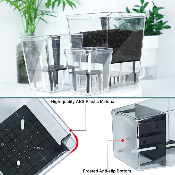 Self Watering Pots Set, 5 Pack 2.7 Inch Self Watering Pots for Indoor Plants, Clear Planter Pot with Deep Reservoir for Spider Plant, Orchid, African Violet (5Pcs Small)