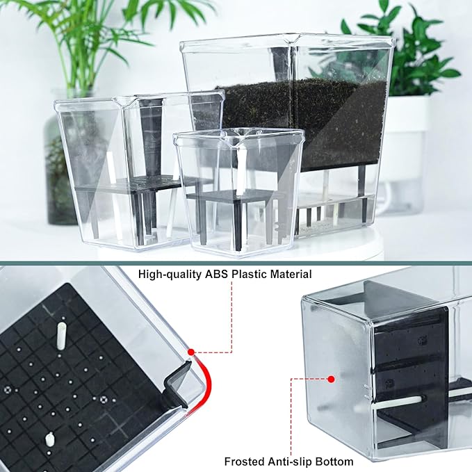 Self Watering Pots Set, 3 Pack 2.7 Inch Pots for Indoor Plants, Clear Nursery Planter with Deep Reservoir for Succulents, Seedlings, Small Plants