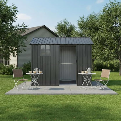 8x6 FT Outdoor Storage Shed,Galvanized Steel Heavy Duty Metal Tool Shed with Window & Vents,Sliding Door,Weatherproof Utility Shed for Backyard Patio Lawn,Gray
