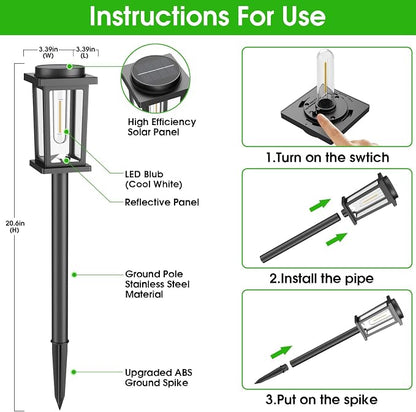 Melunar Solar Pathway Lights Outdoor, 8 Pack Solar Powered Garden Lights Waterproof, Auto On/Off Outdoor Landscape Lights for Patio, Walkway, Driveway, Lawn, Pool Decor. (Cold White)