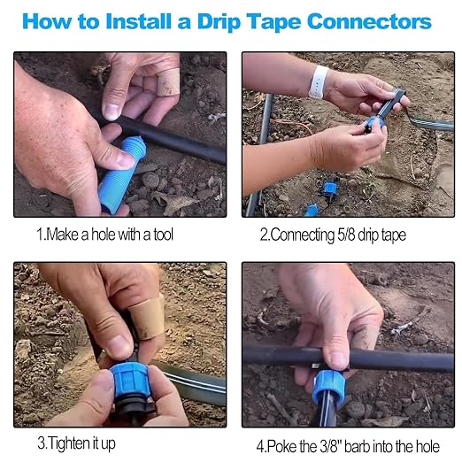105PCS 5/8" Drip Irrigation Tape Connector Fitting Kit Include 50PCS Connectors,50PCS Tape Row Ends,5PCS Irrigation Coupling Irrigation Equipment for 5/8" Drip Line Garden Irrigation