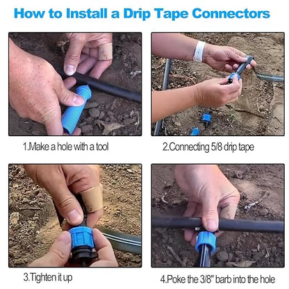 105PCS 5/8" Drip Irrigation Tape Connector Fitting Kit Include 50PCS Connectors,50PCS Tape Row Ends,5PCS Irrigation Coupling Irrigation Equipment for 5/8" Drip Line Garden Irrigation