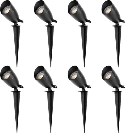 LUTEC 12V Low Voltage Landscape Lighting, Die-cast Aluminum Spot Lights with Connectors, IP65 Waterproof Outdoor Landscape Spotlights, 5W 550LM Warm White 3000K for Tree Garden Yard Pathway, 8 Pack