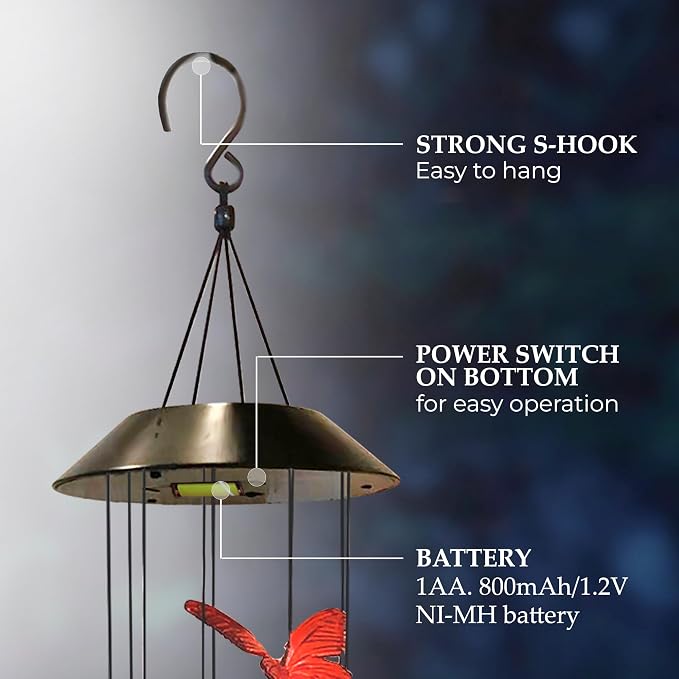 Upblend Outdoors Butterfly Solar Wind Chimes for Outside – Color Changing LED Wind Chimes for Outside, Solar Chimes Outdoor Waterproof – Butterfly, Red
