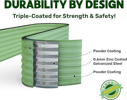 9-in-1 Galvanized Steel Raised Garden Bed // 8×2×1.5 ft Modular Planter for Gardening, Vegetables, Flowers // 18" Tall Metal Raised Garden Beds Outdoor (Light Green) // Patented Design Planter Box