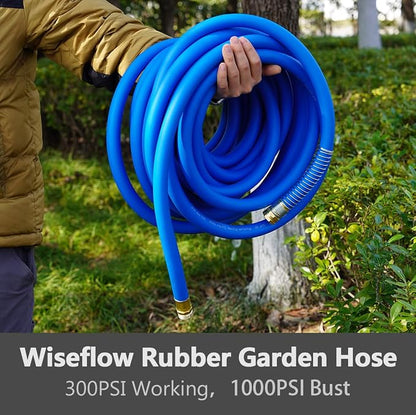 Wiseflow Garden Hose 50FT x 3/4", Heavy Duty Rubber Hose, Water Hose with Five Layered Braiding, Male Female Fittings, 1200PSI Burst, 300PSI Working for Yard, Car Wash, Pets (Blue)