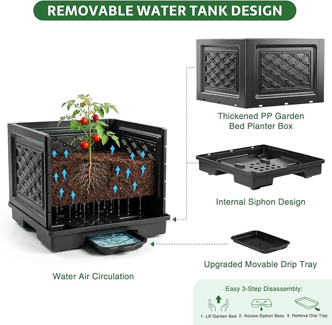Tomato Planter with Wheels & Self Watering - 57" Tiered Pot with Drip Tray for Climbing Plants, Vegetable Vine, Flowers - Mobile Indoor/Outdoor Gardening for Small Space, Patio