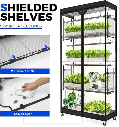 Barrina LP900 Indoor Greenhouse with Grow Light, 5-Tier Plant Stand with Tent, 180W TX-S45 3FT Grow Light 5000K Full Spectrum, Timer & Thermometer for Seed Trays, 35.4 x 13.8 x 70.9IN