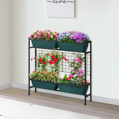 Vertical Raised Garden Beds 32.4" Tall Planter Raised Beds Boxes Patio Herb Garden Planter Outdoor with Metal Fences Legs for Small Climbing Plant Gardening Vegetables Patio Balcony Porch, Green