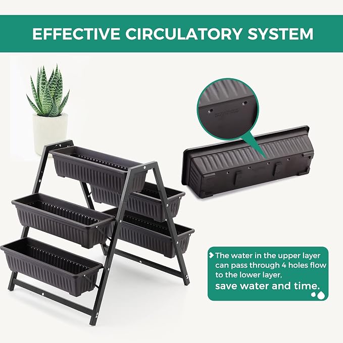 Raised Garden Planter Bed, Tiered Planter Stand with 5 Boxes, 25" Long*30" Wide*31" Tall, Vertical Raised Garden Bed for Herbs, Flowers, or Vegetables in Patio Balcony Indoor Outdoor