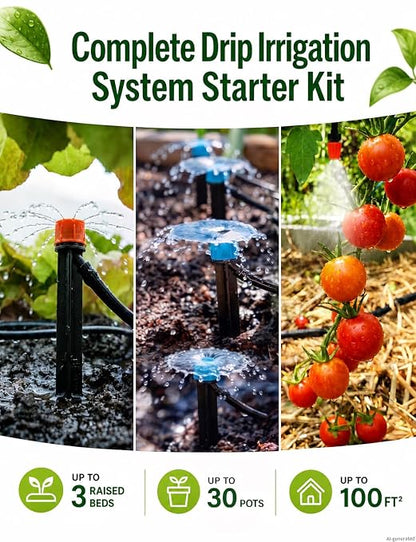240FT Drip Irrigation System kit, Upgrade Automatic Garden Watering Kit with 1/2 inch Main Tubing ＆1/4 inch Distribution Hose, Quick-Connect Drip Irrigation Kit for Raised Bed, Greenhouse, Lawn, Patio