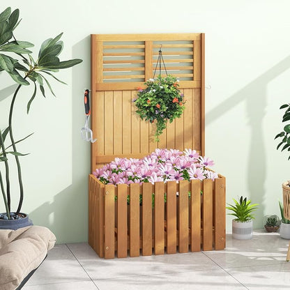 Giantex Raised Garden Bed with Trellis, 41” Wooden Potted Plant Box w/Privacy Screen, Trellis for Plant Flower Climbing Pot Hanging, Indoor & Outdoor Planter Box for Yard, Garden, Balcony