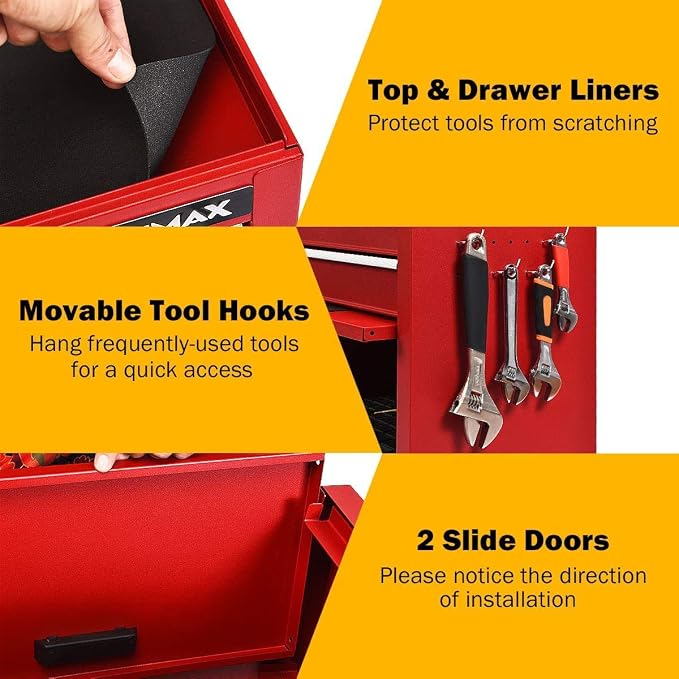 ARLIME 6-Drawer Rolling Tool Chest, Tool Storage Cabinet W/Sliding Drawers, Detachable Top Box & Locking System, Removable Toolbox Organizer for Garage & Warehouse (Red)
