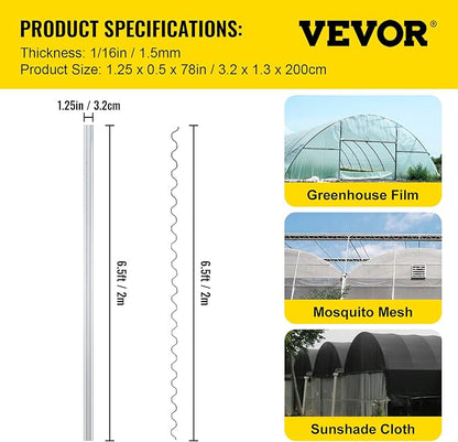 VEVOR Greenhouse Spring Wire and Lock Channel 30 Packs, 6.56 ft PE Coated Aluminum Alloy Bundle Kit, Plastic Poly Film or Shade Cloth Attachment w/Screws, Silver