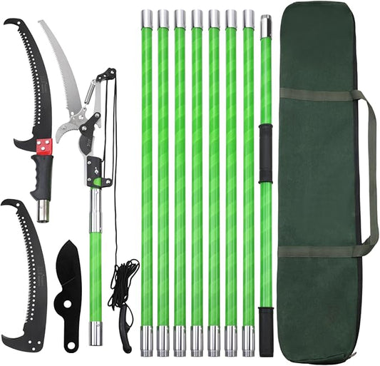 30 Feet Tree Pole Pruner Manual Branches Trimmer Tree Branch Garden Tools Loppers Hand Pole Saws Extendable Height Adustable System for Sawing and Shearing