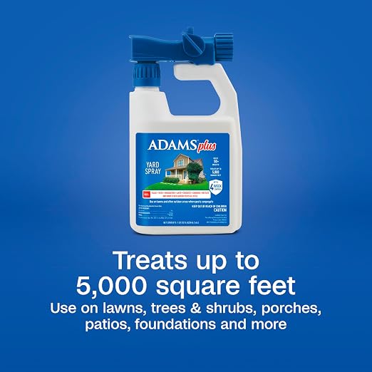 ADAMS Plus Flea and Tick Spray for Yard, Kills Fleas, Ticks, Mosquitoes, Ants and Many Other Listed Nuisance Pests, Treats Up to 5,000 Square Feet, Easy-To-Use Hose-End Spray, 32 Fluid Ounces