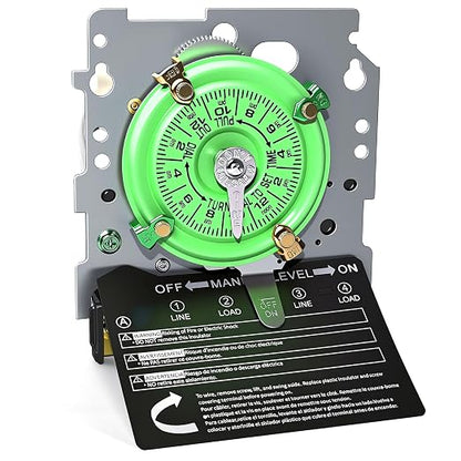 T104M Mechanical Pool Timer Switch Mechanism Only 208–277 V, 40 A, DPST | Suitable for pool pumps, cleaning pumps, HVAC fans, and water heaters. 12 on/off cycles daily; 5 years support.
