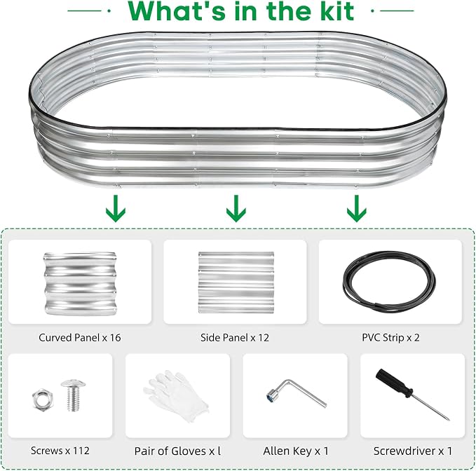 JERIA 2 Pcs 6×3×1ft Oval Raised Garden Bed,Galvanized Raised Garden Bed Kit Outdoor Metal Gardening Planter Box for Vegetable, Fruits, Flower，Herbs