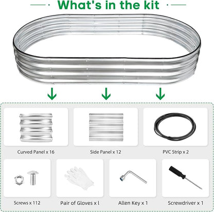 JERIA 2 Pcs 6×3×1ft Oval Raised Garden Bed,Galvanized Raised Garden Bed Kit Outdoor Metal Gardening Planter Box for Vegetable, Fruits, Flower，Herbs