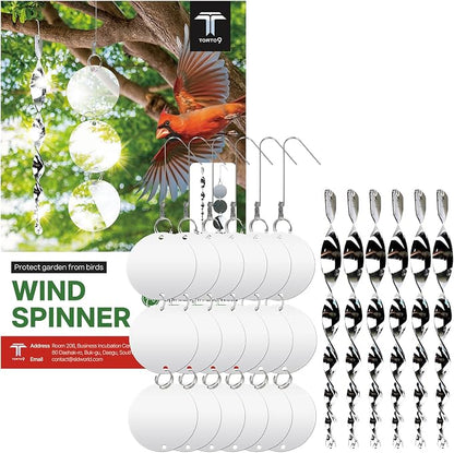 T TORTO9 Double-Sided Bird Reflectors Kit (12-Piece Set) – 6 Hanging Units (Each with 3 Reflective 3.9” Discs) + 6 Bird Scare Rods Designed to Discourage Bird Activity