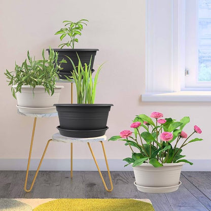 Large Flower Pots Set of 4 Pack 13 inch, Plant Pots Outdoor Planters with Drainage Hole & Tray Saucer, Decoration Plastic Pots for Plants for Indoor Outdoor Garden Home Plants Planter (Dark Gray)