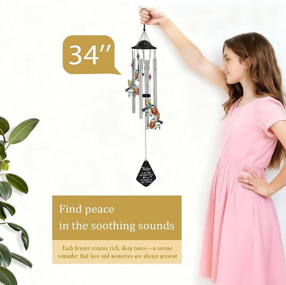 YU FENG Hummingbird Memorial Wind Chime, Yellow Flower Suncatcher Decor | 34 Inch Metal Wind Chime, Crystal Prism Accent, Sympathy Gift For Mom Grandma, Outdoor Garden Patio Decor
