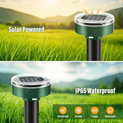 Mole Repellent Solar Powered-10Packs, Snake Repellent Outdoor Ultrasonic Gopher Repellent for Lawn Garden, Waterproof Vole Repellent Get Rid of Moles Groundhog Chipmunk Repellent Round
