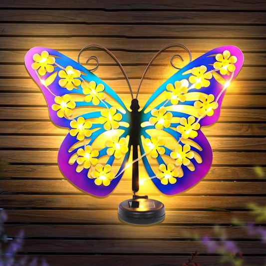 Solar Lights Outdoor Metal Butterfly Wall Decor with 30 Led-13.5" Outdoor Fence Wall Art Decor, Gifts for Women Mom Grandma Birthday,Hanging Decoration for Garden Patio Porch Yard,Xmas gifts for women