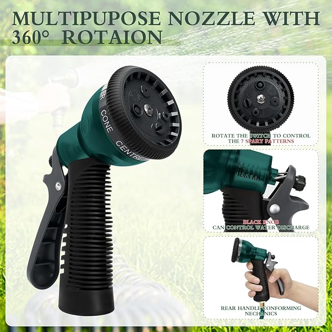Coil Hose 50FT EVA Coil Garden Hose With 3/4'' Brass Connector Coiled Water Hose Lightweight And No Kink Includes 7 Patterns Spray Nozzle For Outdoors Lawn Watering Car Washing