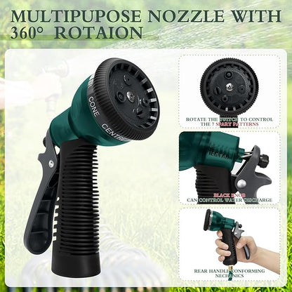 Coil Hose 50FT EVA Coil Garden Hose With 3/4'' Brass Connector Coiled Water Hose Lightweight And No Kink Includes 7 Patterns Spray Nozzle For Outdoors Lawn Watering Car Washing